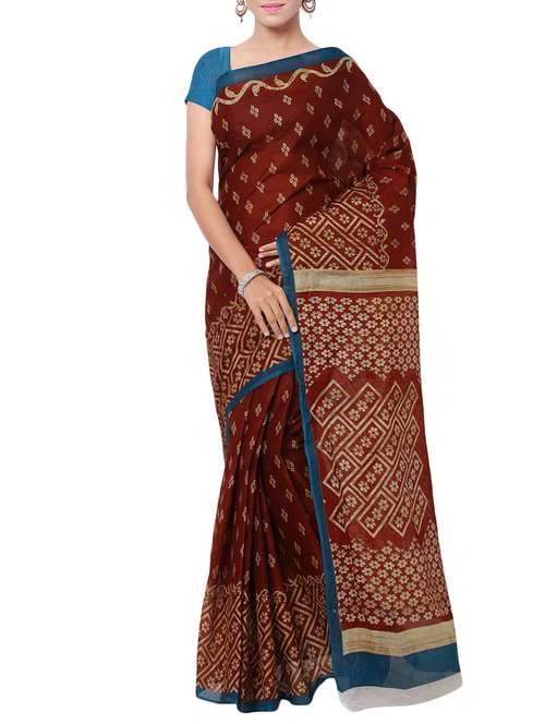 women's floral maroon colored saree with blouse - 13308190 -  Standard Image - 0