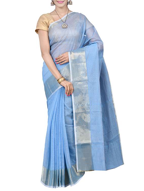 blue cotton saree with blouse