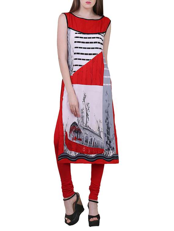 red crepe straight kurta