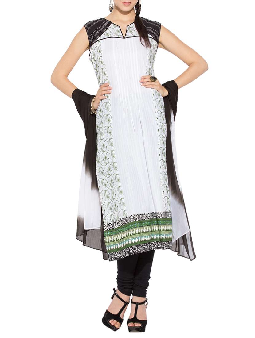 white cotton printed stitched suit