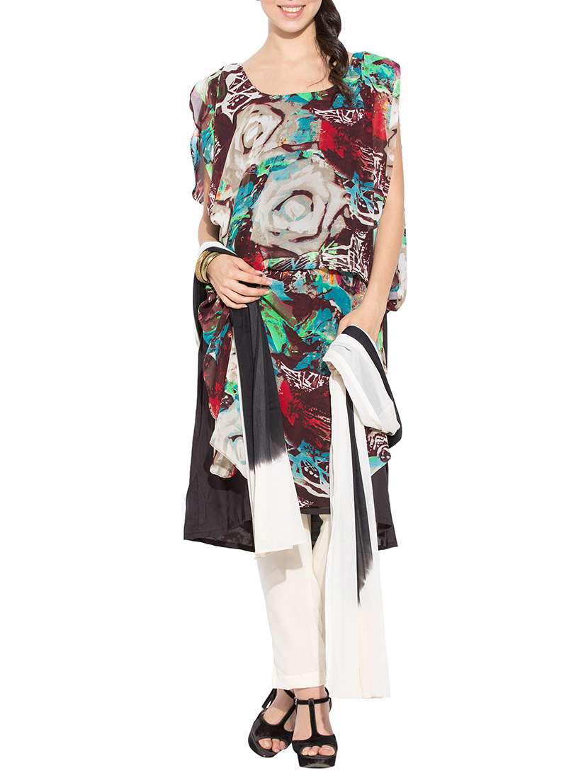 multi colored georgette printed stitched suit