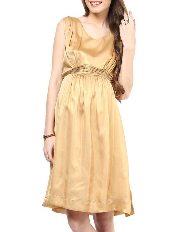Gold Fit And Flare Maternity Dress