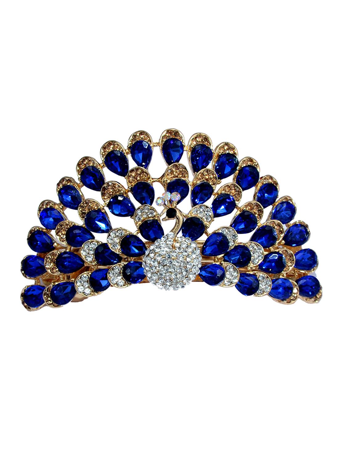 blue peacock metal studded hair clip - 13326129 - Zoom Image - 0