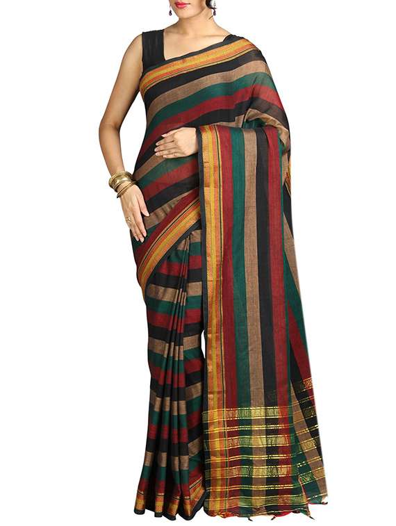 black cotton woven saree with blouse
