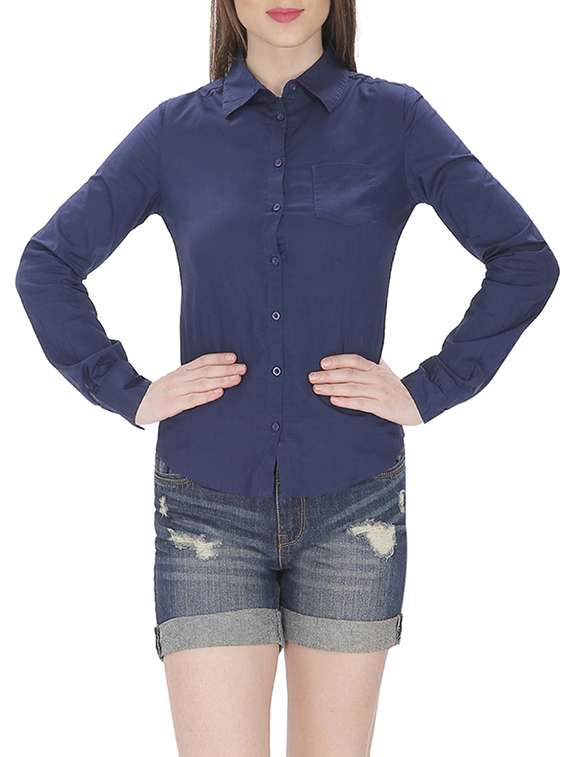 naavy blue cotton regular shirt - 13329326 -  Zoom Image - 0