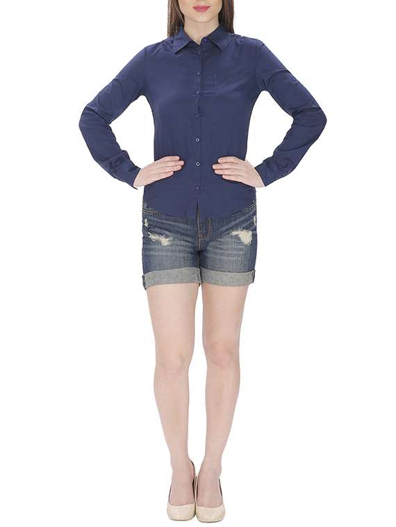 naavy blue cotton regular shirt - 13329326 - Standard Image - 3