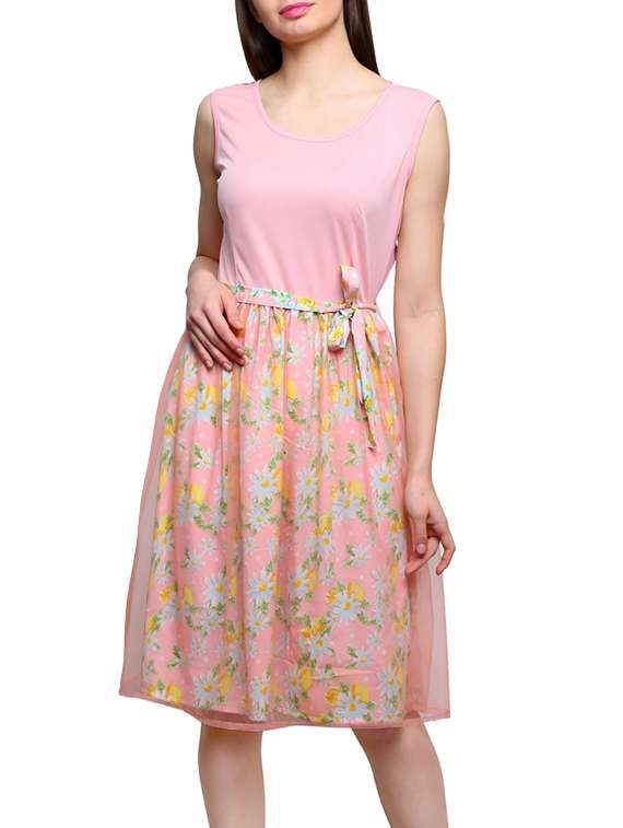pink crepe belted dress