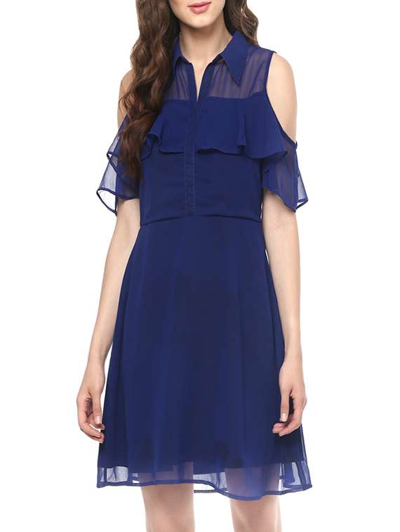 blue georgette ruffle dress