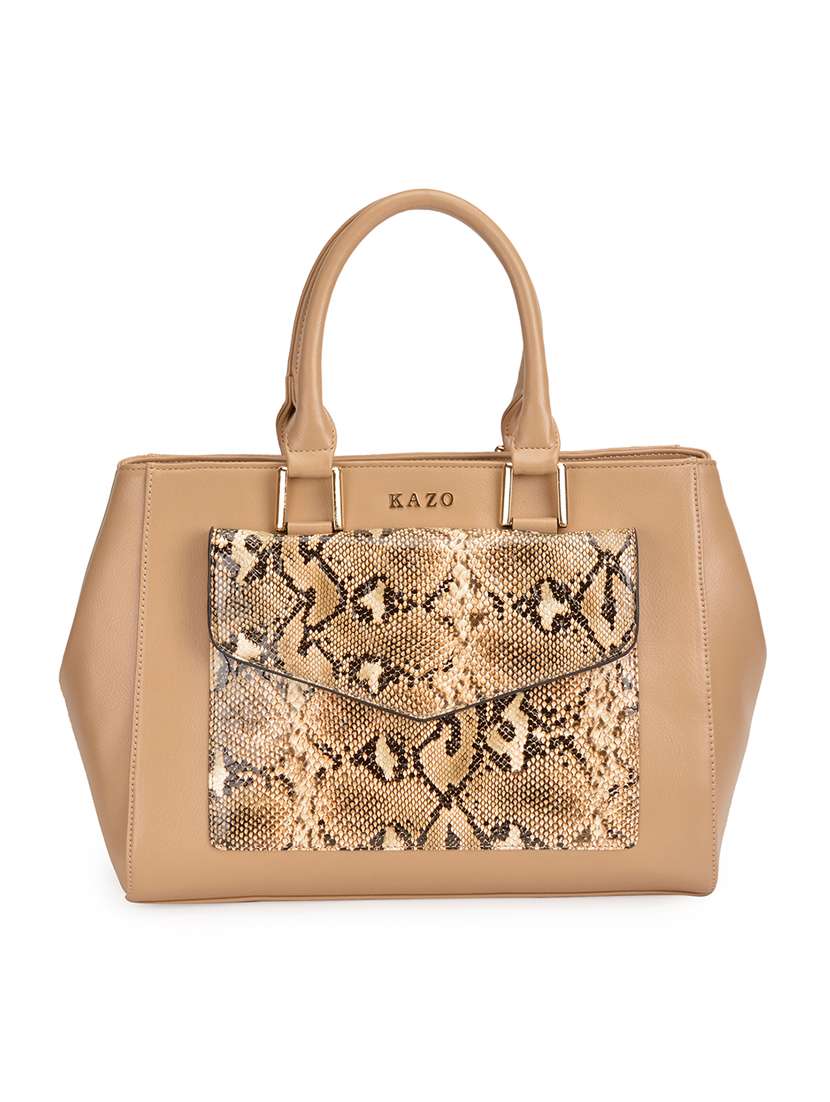 Buy online Beige Leatherette Hand Bag from bags for Women by Kazo