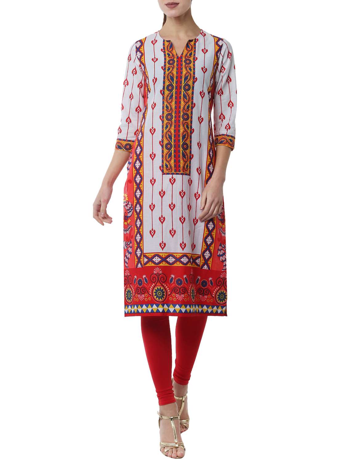 red cotton straight kurta