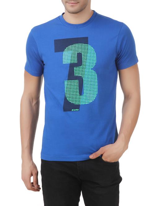 men blue front printed t-shirt - 13351768 - Standard Image - 0