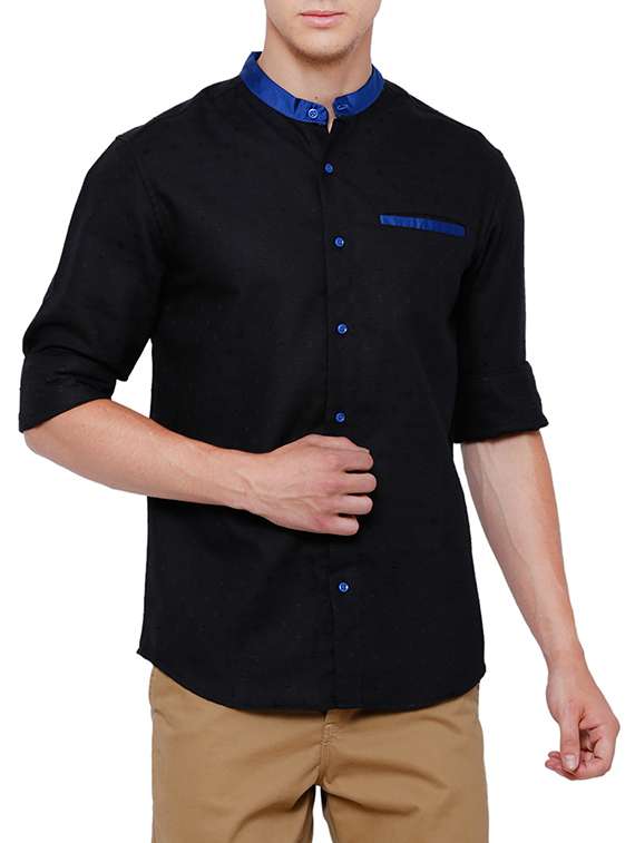 black cotton blend casual shirt