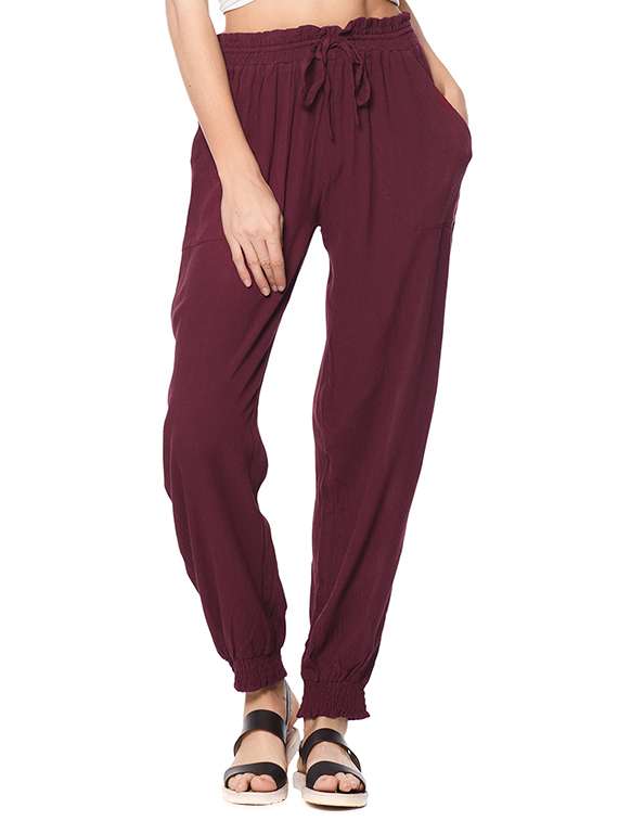 maroon rayon peg trouser