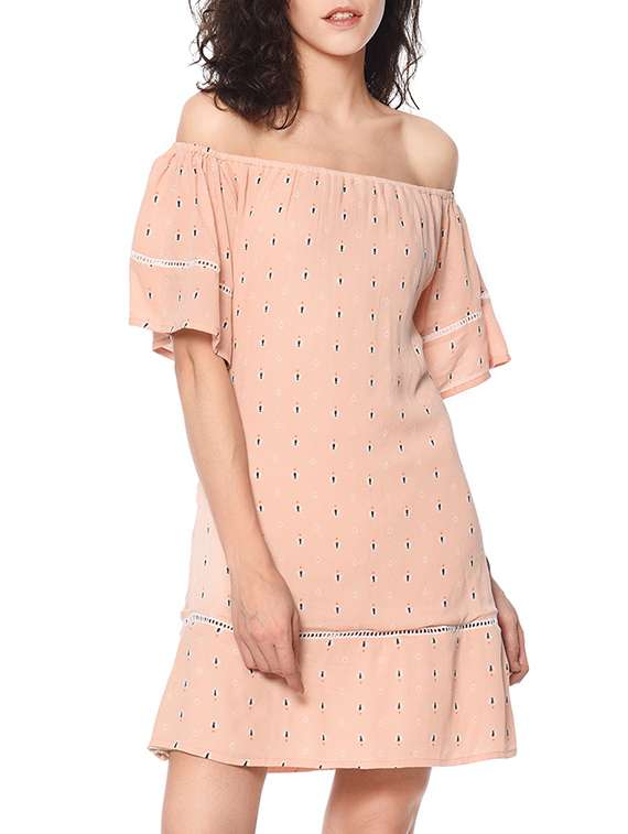 women printed off shoulder dress