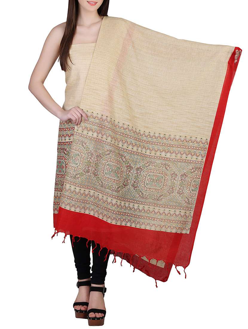 beige unstitched top and dupatta set