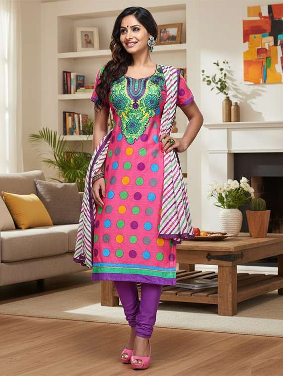 pink cotton unstitched suit - 13363827 -  Zoom Image - 0