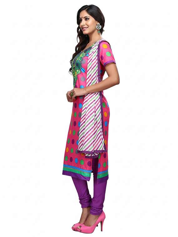 pink cotton unstitched suit - 13363827 -  Standard Image - 3