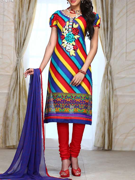 multi colored cotton unstitched suit
