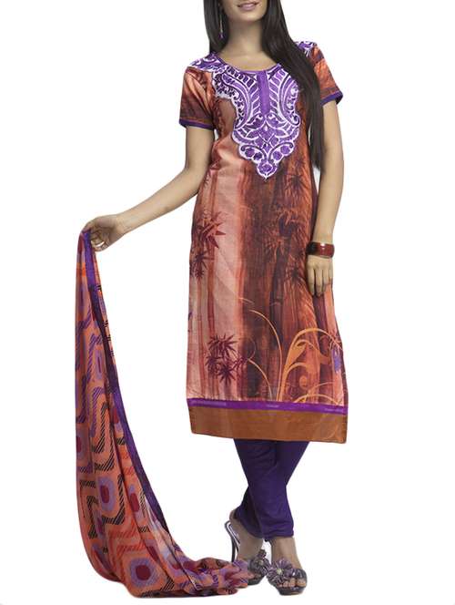 brown cotton unstitched suit - 13363873 -  Standard Image - 0