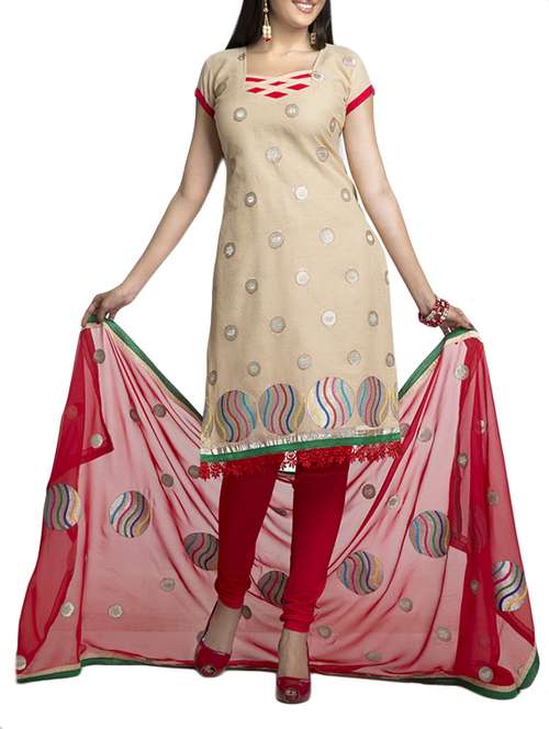 beige cotton unstitched suit - 13363885 -  Standard Image - 0