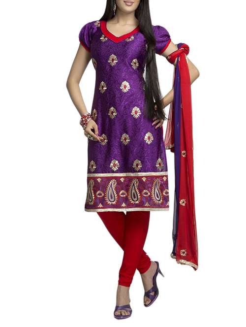 purple crepe unstitched suit - 13363889 -  Standard Image - 0