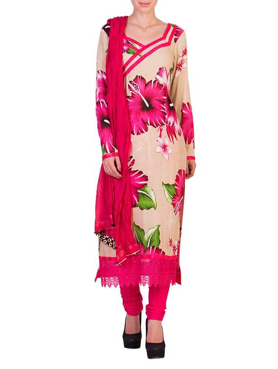 pink cotton unstitched suit - 13363892 - Zoom Image - 0