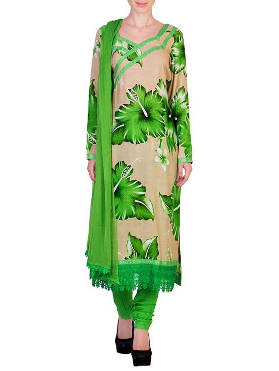 green cotton unstitched suit - 13363893 -  Zoom Image - 0