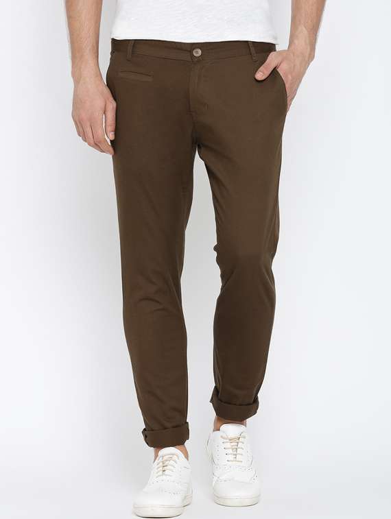 brown cotton chinos casual trousers