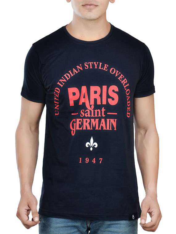 navy blue cotton chest print tshirt