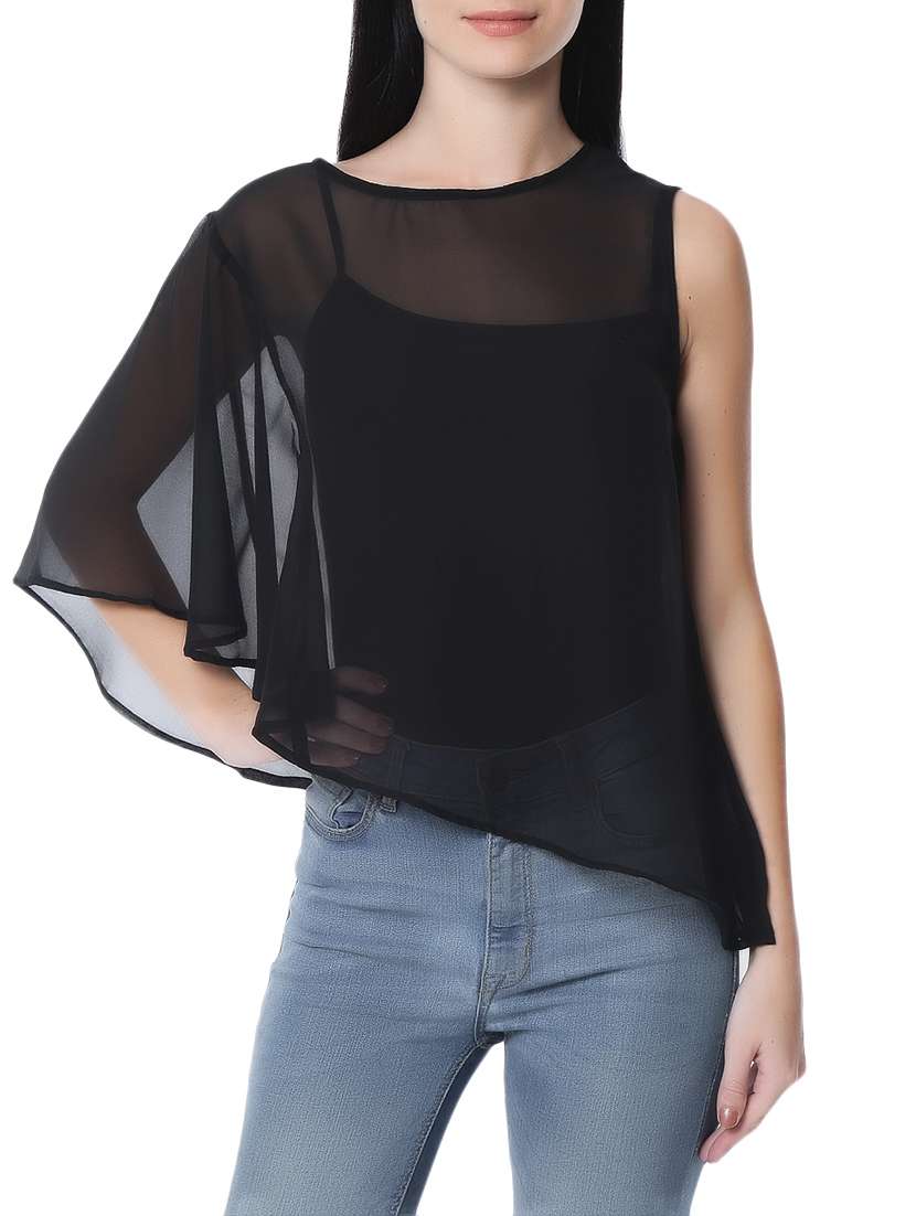 black georgette asymmetric top