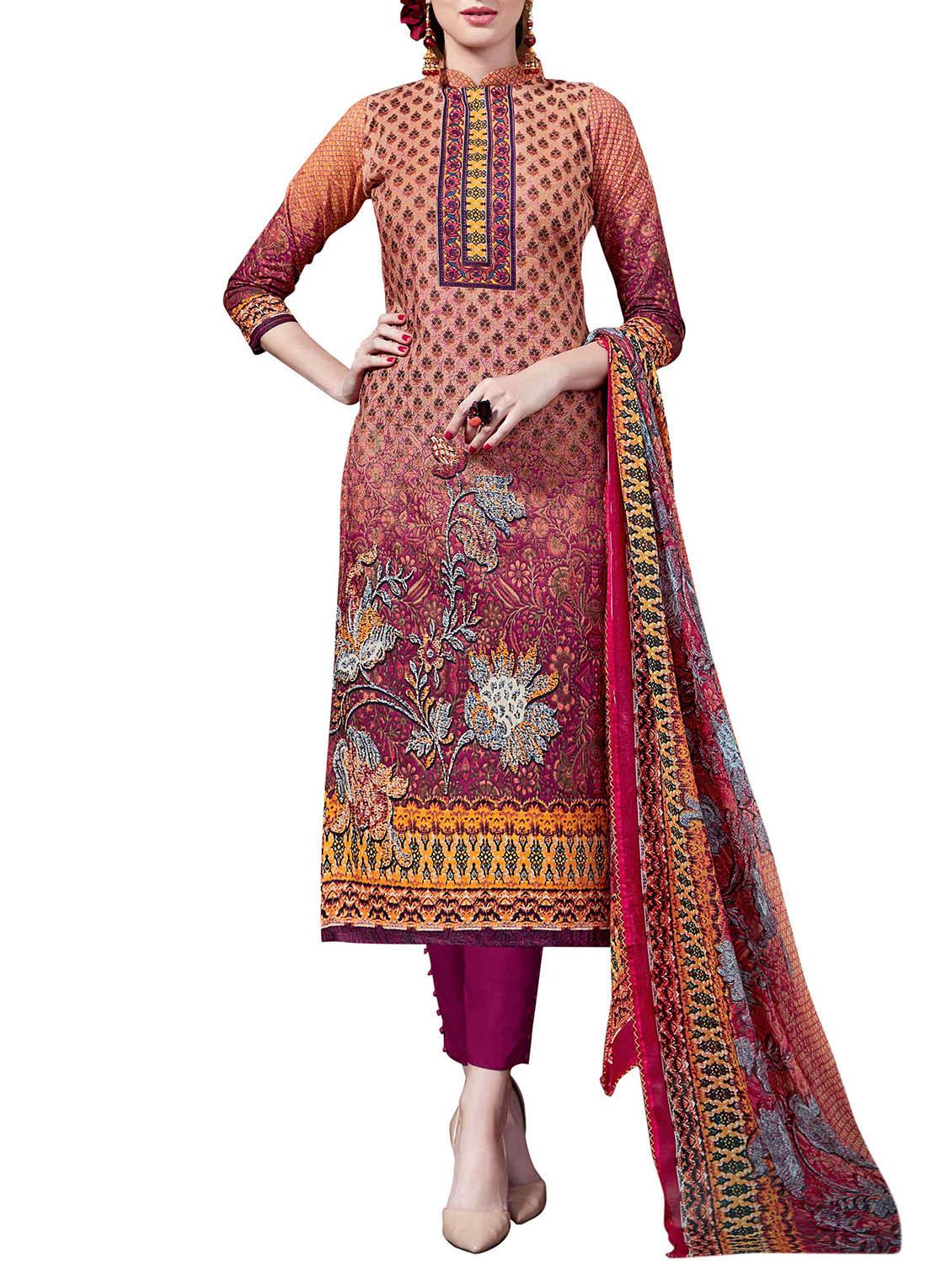 beige cotton unstitched suit