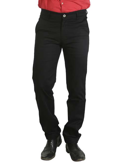 black cotton flat front casual trouser - 13367031 - Standard Image - 0