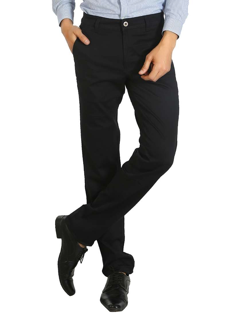 Blue Cotton Flat Front Trousers Formal