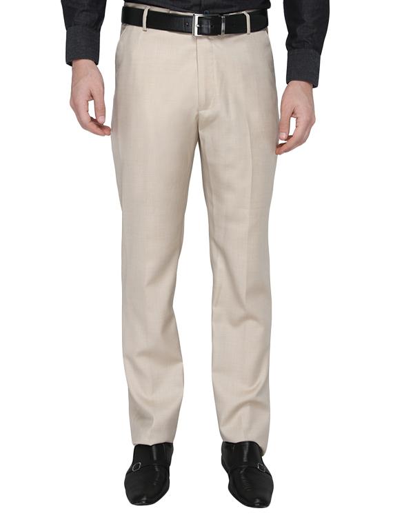beige polyester flat front trousers formal - 13367587 -  Zoom Image - 0