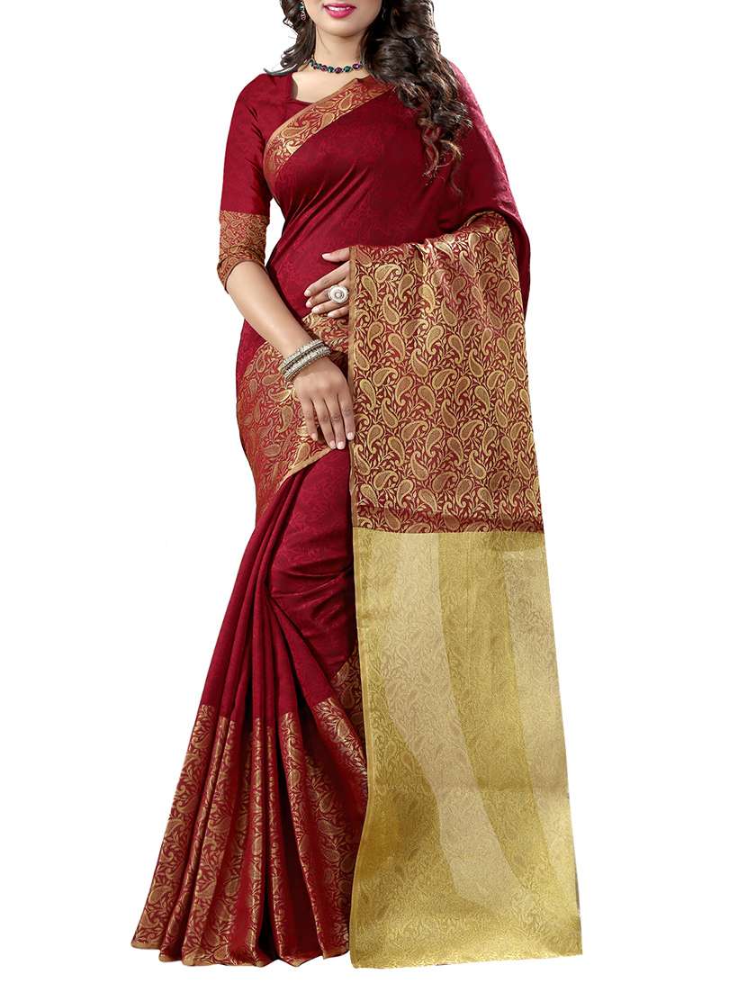 maroon woven saree with blouse