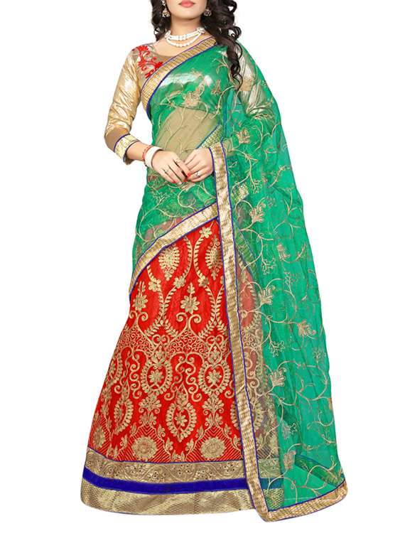 red net embroidered flared lehenga