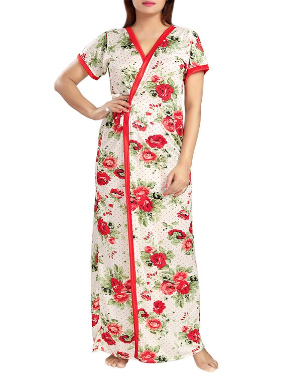 women white floral printed satin nighty