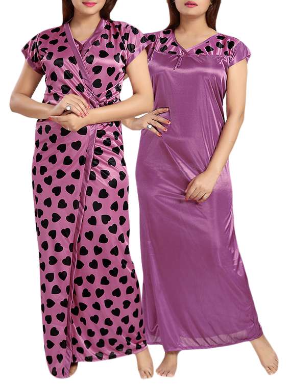 purple satin nightwear set