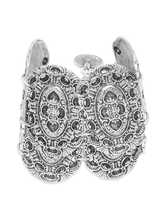 oxidised silver plated oval motif bracelet