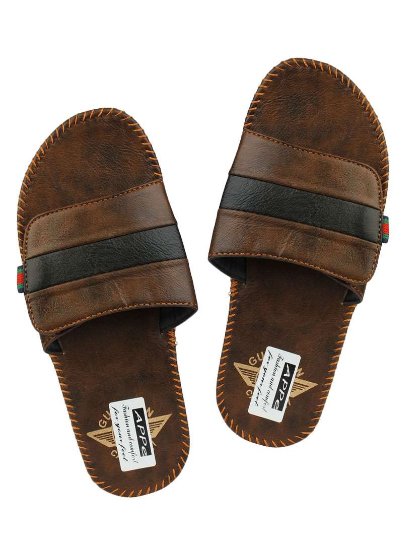 brown leatherette slip on slipper