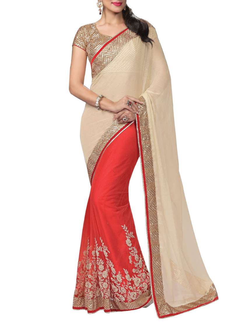 floral half and half saree with blouse