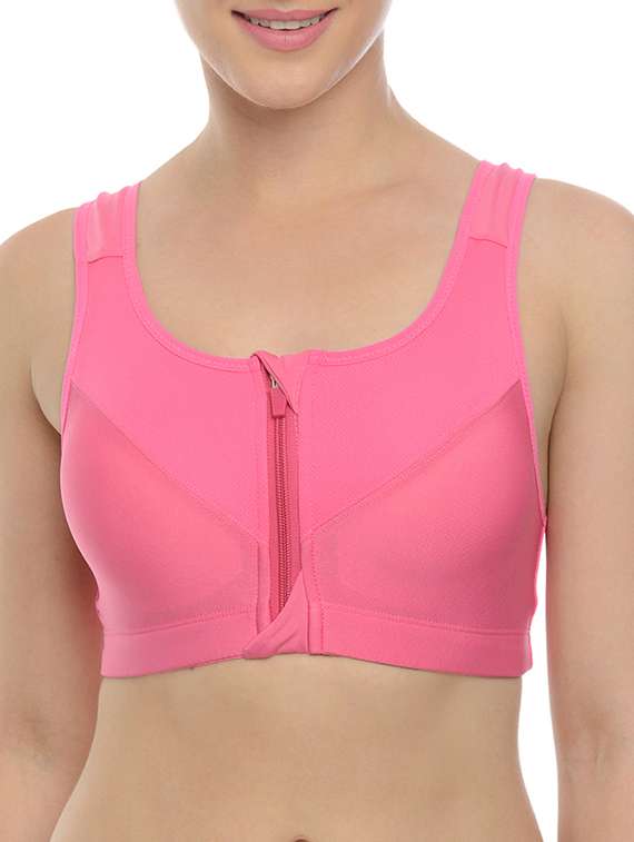 pink nylon sports bra