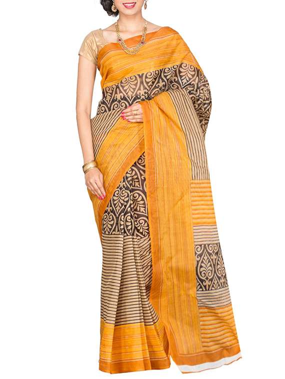 multi colored cotton blend printed saree with blouse