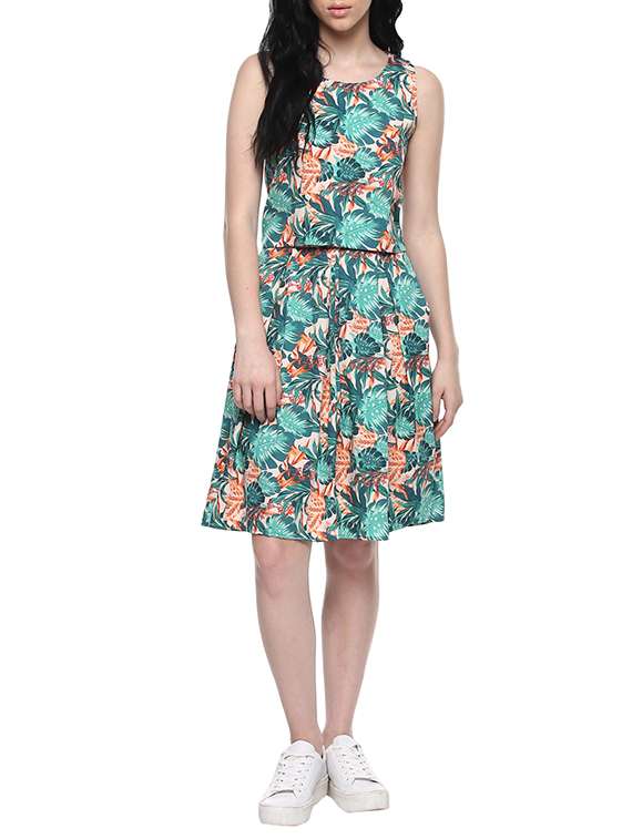 tropical print top and skirt set