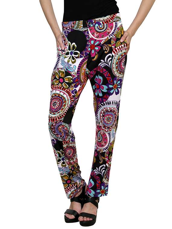 multi colored flat front trouser