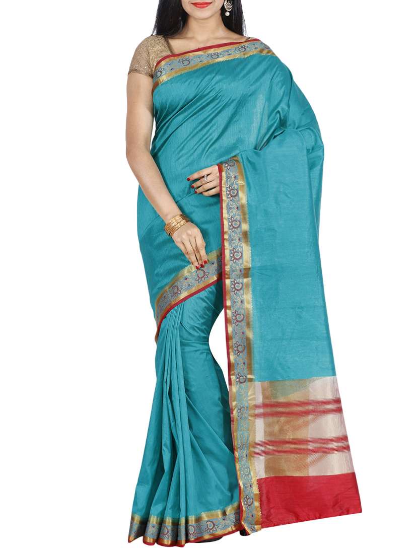 the chennai silks green tussar silk saree with blouse