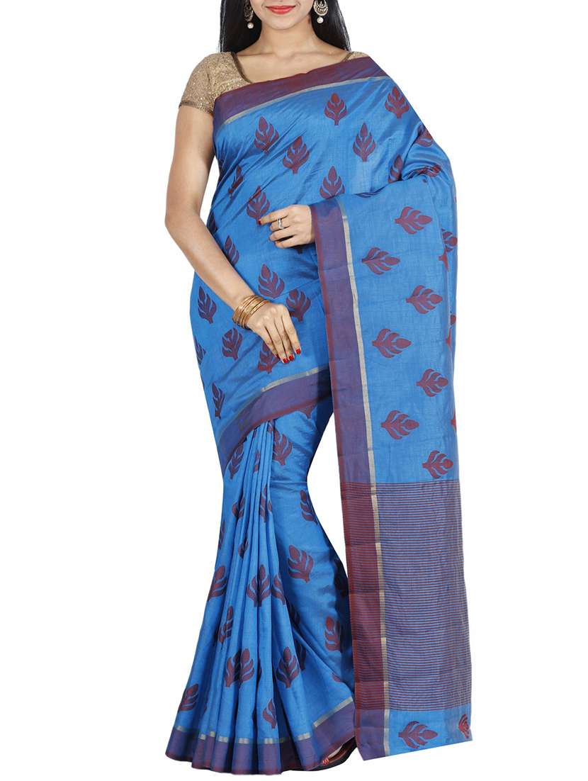 the chennai silks blue tussar silk saree with blouse