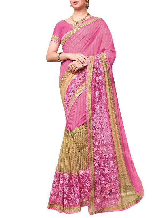 pink georgette embroidered saree with blouse - 13424839 - Zoom Image - 0