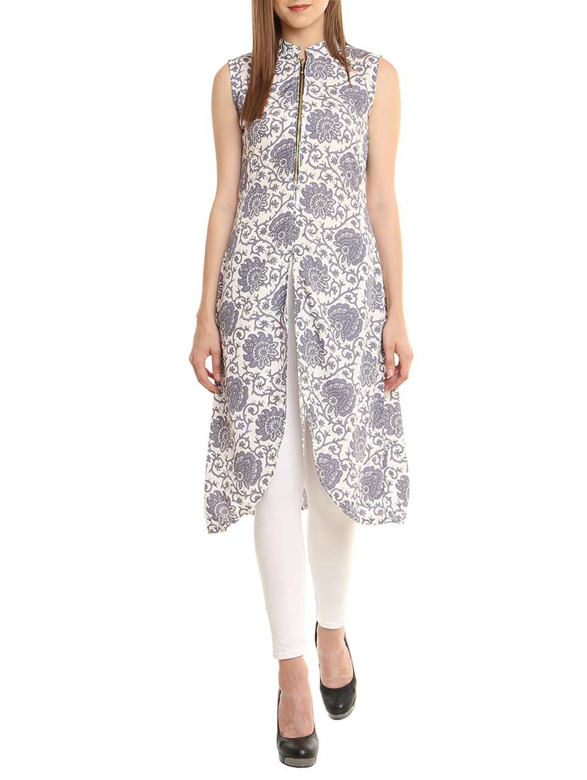 white crepe high slit kurta