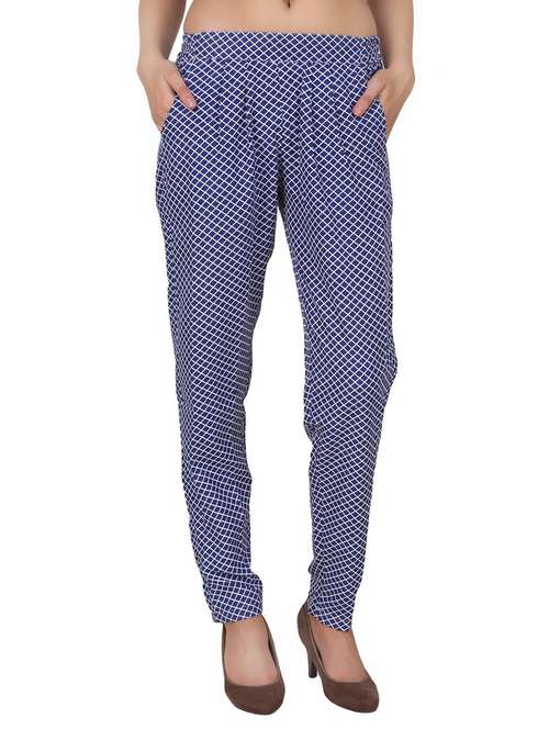 blue checkered georgette pleated trouser - 13430905 -  Standard Image - 0